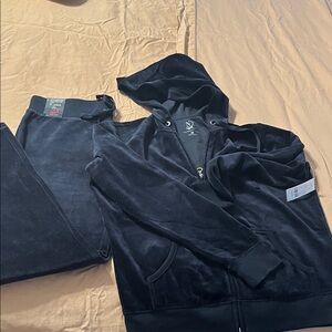 New York & Company Women’s Velour Black Hoodie and Pant Set